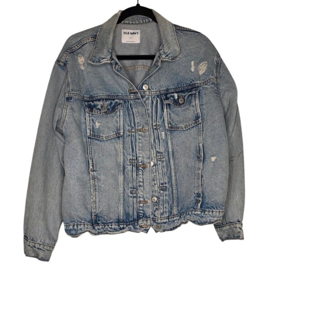 Old Navy Distressed Denim Jean Jacket Light Wash Size XL